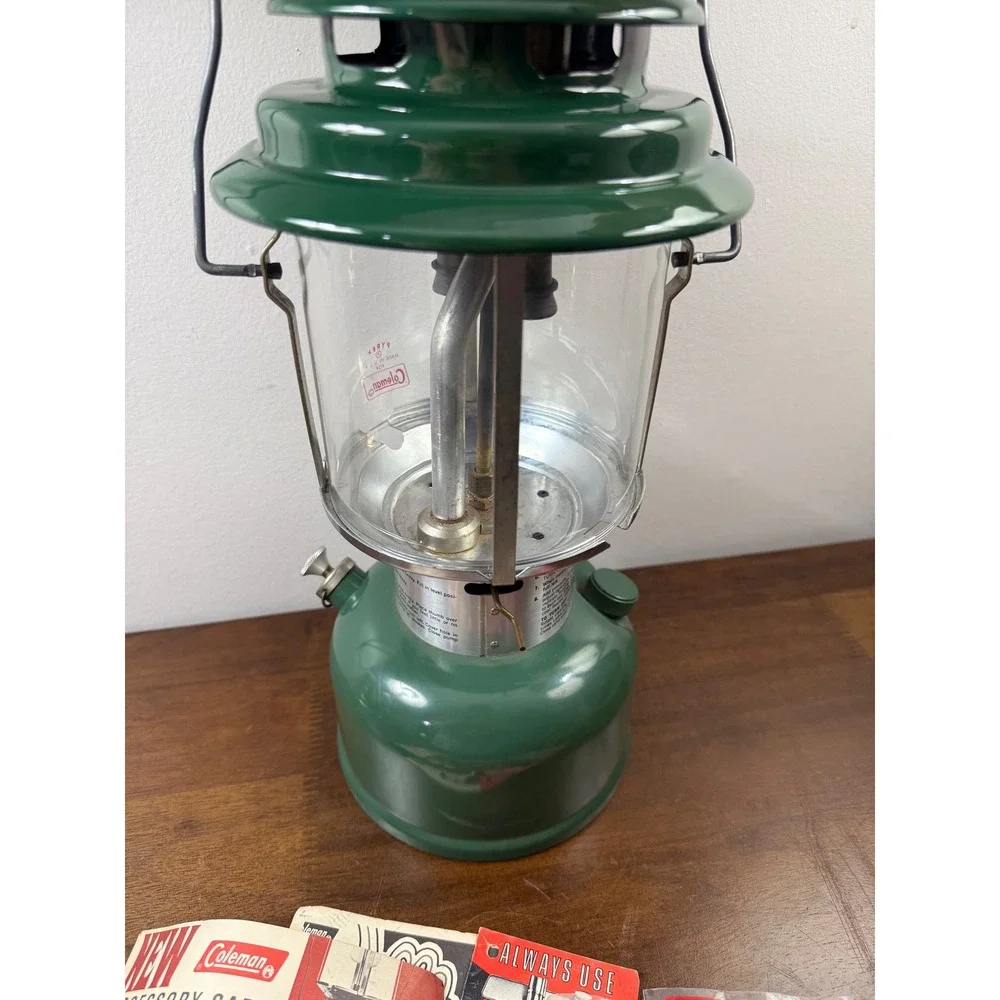 Vintage Coleman 220H Lantern Green Double Mantle Gas Camping Light 1973 USA